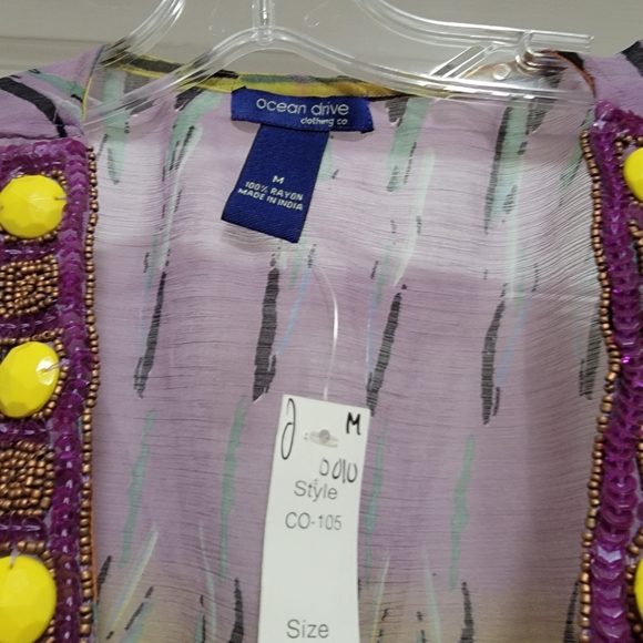 Ocean Drive Clothing Co Beaded n Seq Beachwear Swim Cover Up Tunic Top sz Medium - Picture 3 of 4
